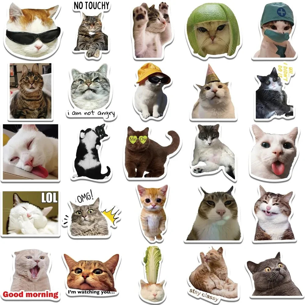 10/30/50pcs Funny Cute Cat MEME Animals Stickers Kawaii Aesthetic Decals Laptop Phone Notebook Decoration Sticker for Kids Toys